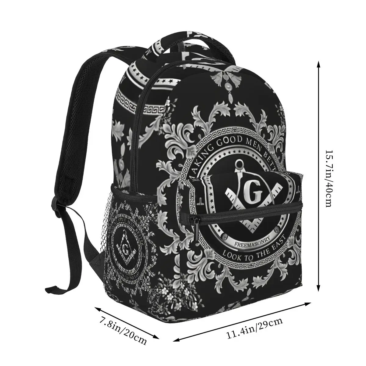 Large Capacity Casual School Bag Freemasonry Baroque Design Travel Laptop Backpacks Freemason Gold Square Compass Soft Rucksack