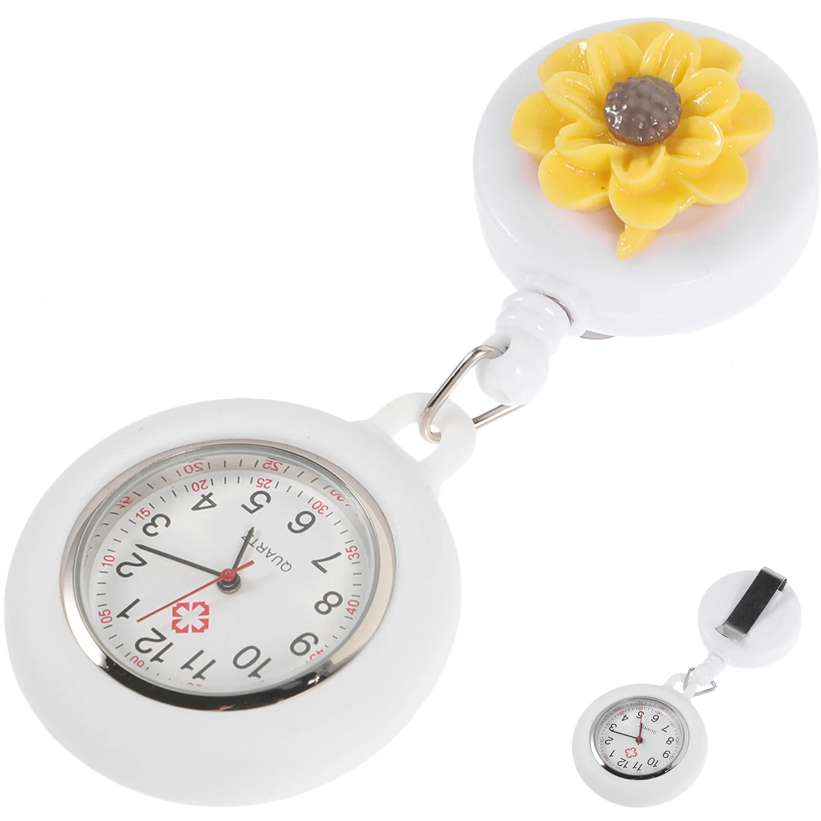 

Retractable Clip on Nurse Pocket Watch Flower Pattern Lightweight Portable Nurse Watch for Doctors Nurses Medical Students