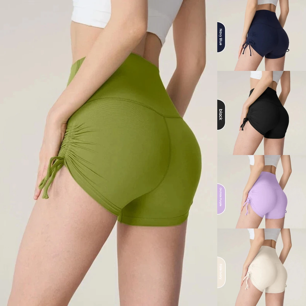 

Women Seamless Yoga Shorts High Waisted Butt Lifting Tummy Control Drawstring Gym Shorts No Size One Size Fits All Peach Shorts