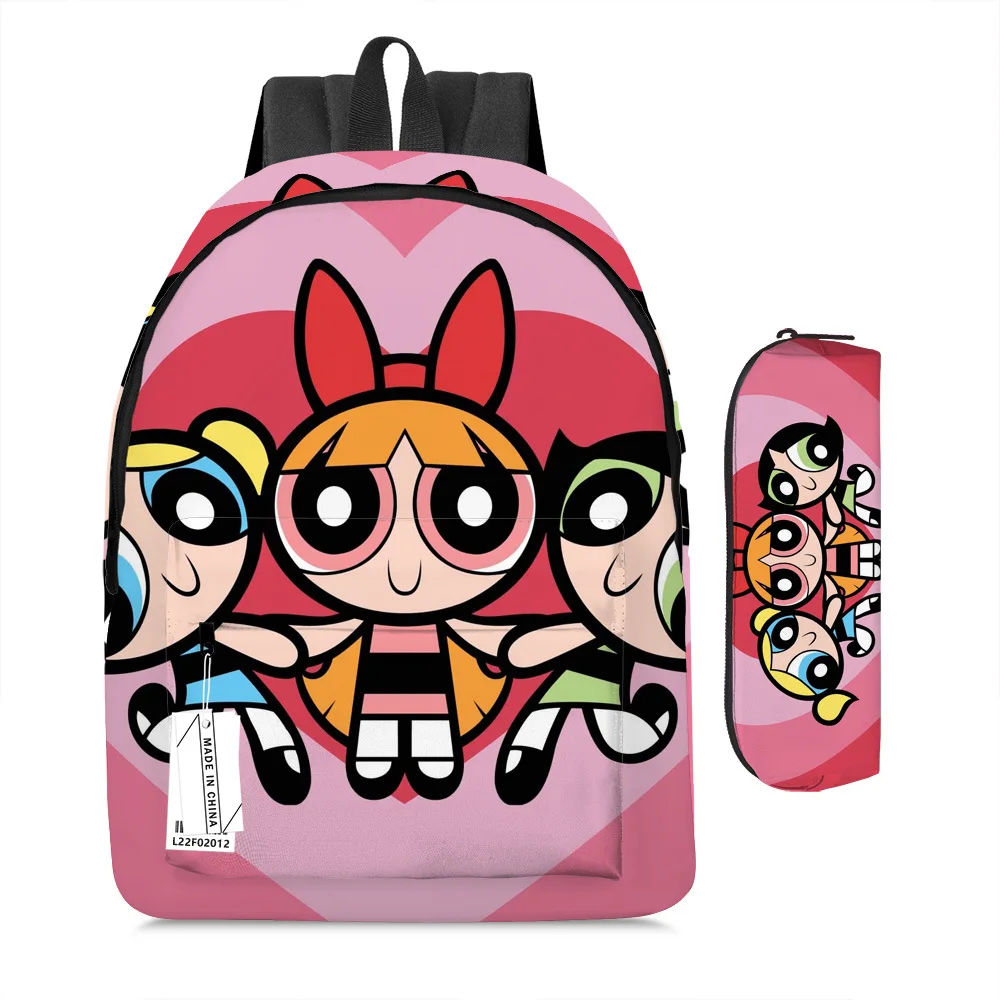 Cute Powerpuff Girls Backpacks Pencil Case Set Kawaii Anime Station Back To School Pouch Bags Student Supply Kids Gifts Toys