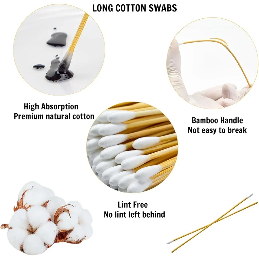 400 pçs 6 Polegada cotonetes de algodão longo na caixa de armazenamento cotonetes com varas de madeira sem fiapos altamente absorvente aplic de ponta única