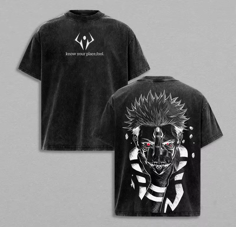 

2026 New Summer Jujutsu Kaisen Anime Sukuna Vintage Washed Oversized Tee Unisex Dual Side Print Casual Streetwear T-shirt