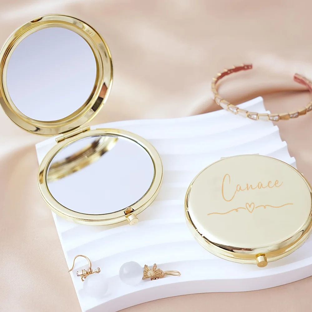 1PC Beauty love Personalized Text Laser Rose Golden Fold Mirror Round Circle Mirror Wedding Guest Gifts view 4