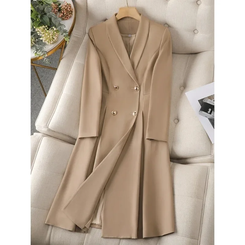 Hochwertige Aprikosen kaffee schwarze Frauen lange Blazer weibliche Büro Damen Business Arbeit tragen formelle Jacke Mantel für Herbst Winter