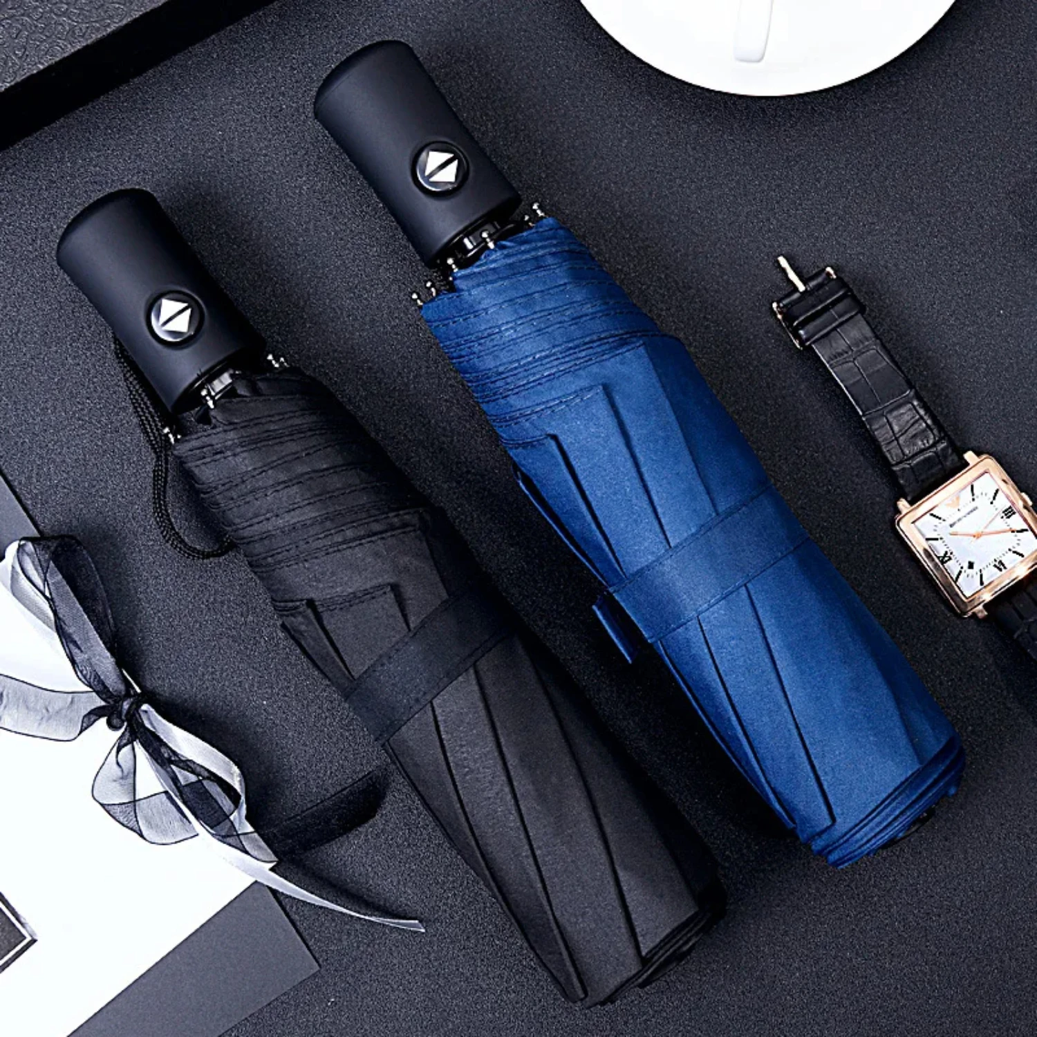 Automatic Rain & Sun  Black Coating Parasol Anti-UV 3 Folding Wind Resistant Auto Luxury Big Windproof Women Men 8Ribs