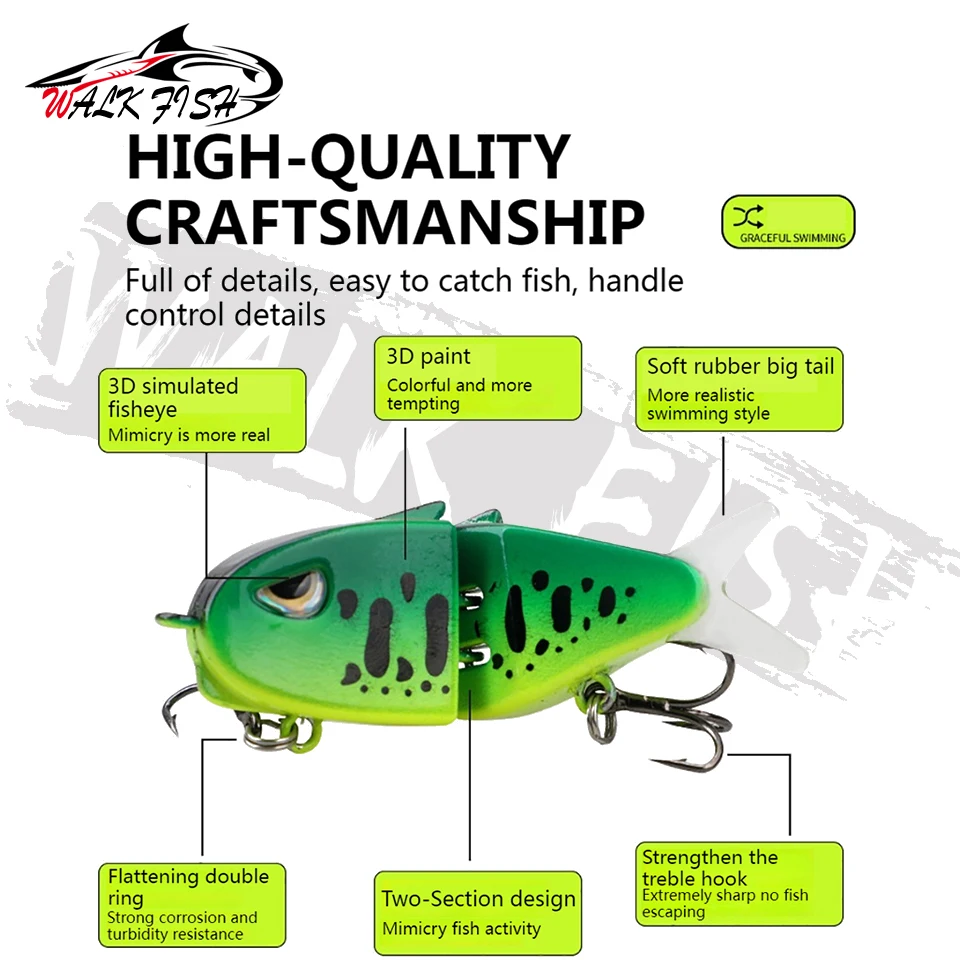 WALK FISH Fishing Lure Slow Sinking Swimbait Bait 60mm 6.5g Multi-Jointed 3D Eyes PVC Material for Bass Trout Predator Lure