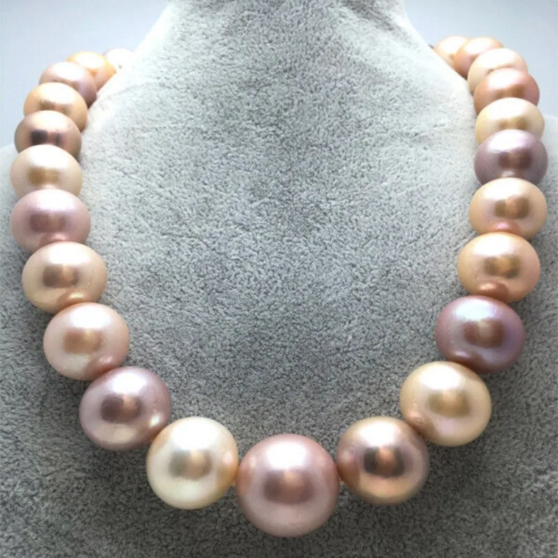 

HUGE 18"11-12MM NATURAL SOUTH SEA GENUINE GOLD PINK PURPLE ROUND PEARL NECKLACE vintage