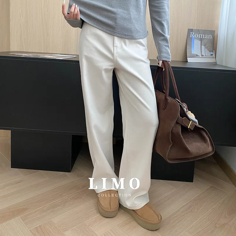 

LIMO 2025, осень-зима, прямые джинсы в стиле ретро на флисовой подкладке, женские повседневные брюки из хлопка и полиэстера, повседневная уличная одежда