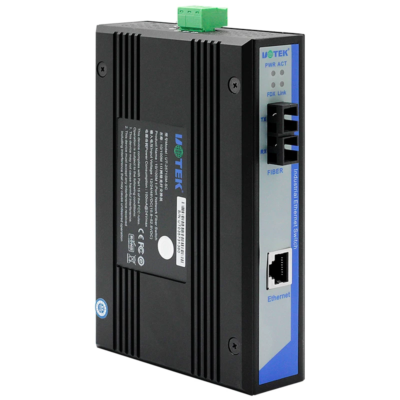 UOTEK 10/100M 1 Port Media Converter RJ-45 Port Switch with Single Model and Multiple Mode Full Half-duplex UT-2571