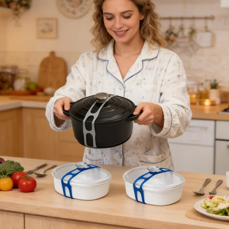 Universal Elastic Band Lid Straps Reusable Lunch Box Fixed Strap Pot Lid Holder Bundling Strap Kitchen Tableware Storage Tools