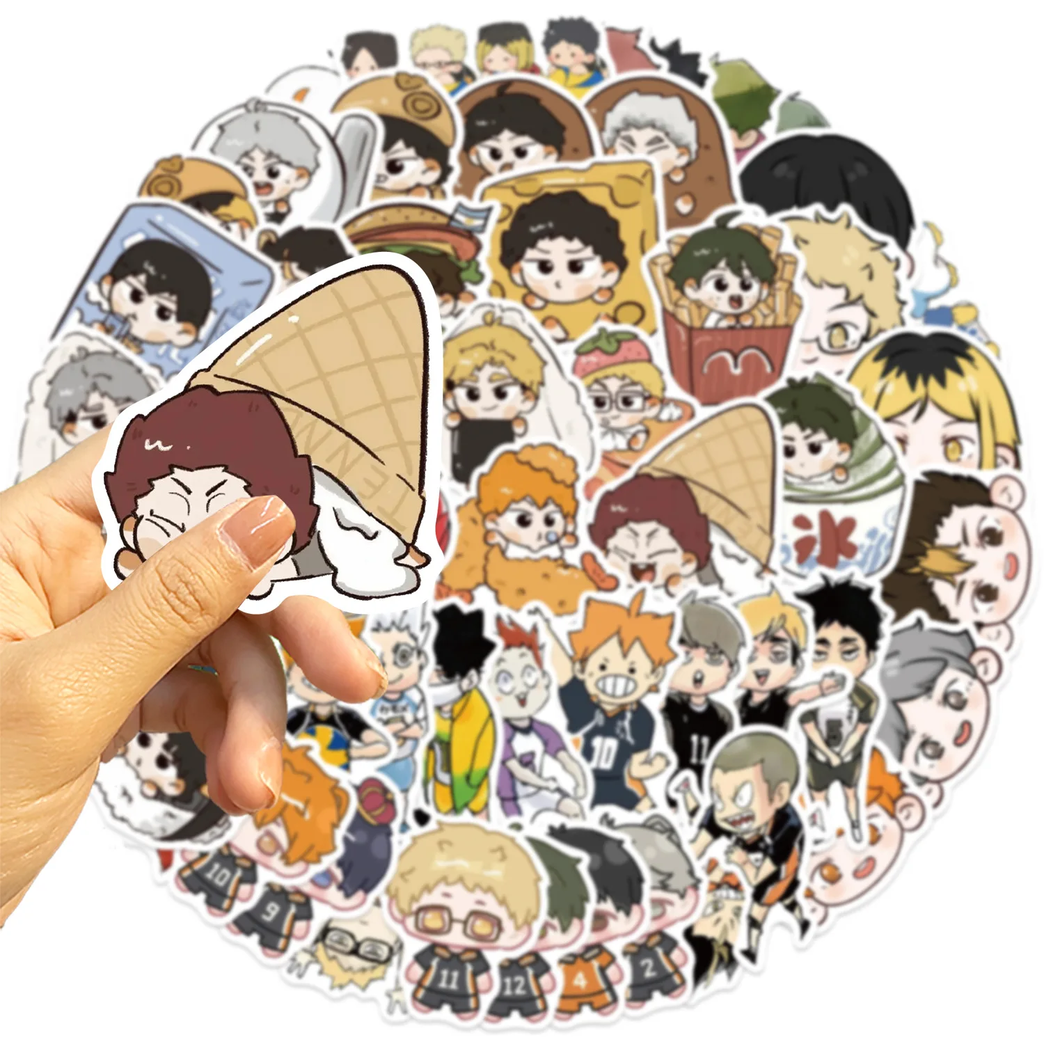 สติกเกอร์ลายการ์ตูนอนิเมะวอลเลย์บอลสำหรับตกแต่ง 50 ชิ้น แบบสำเร็จรูปสำหรับงาน DIY ตกแต่งสมุดบันทึก แก้วน้ำ เคสมือถือ