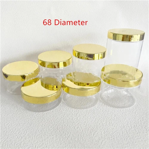 Imagen 1 del producto 12x botella vacía de plástico recargable con tapa dorada, Mini macetas transparentes para crema facial, tarro de maquillaje cosmético, botellas de muestra transparentes de 50-250ml