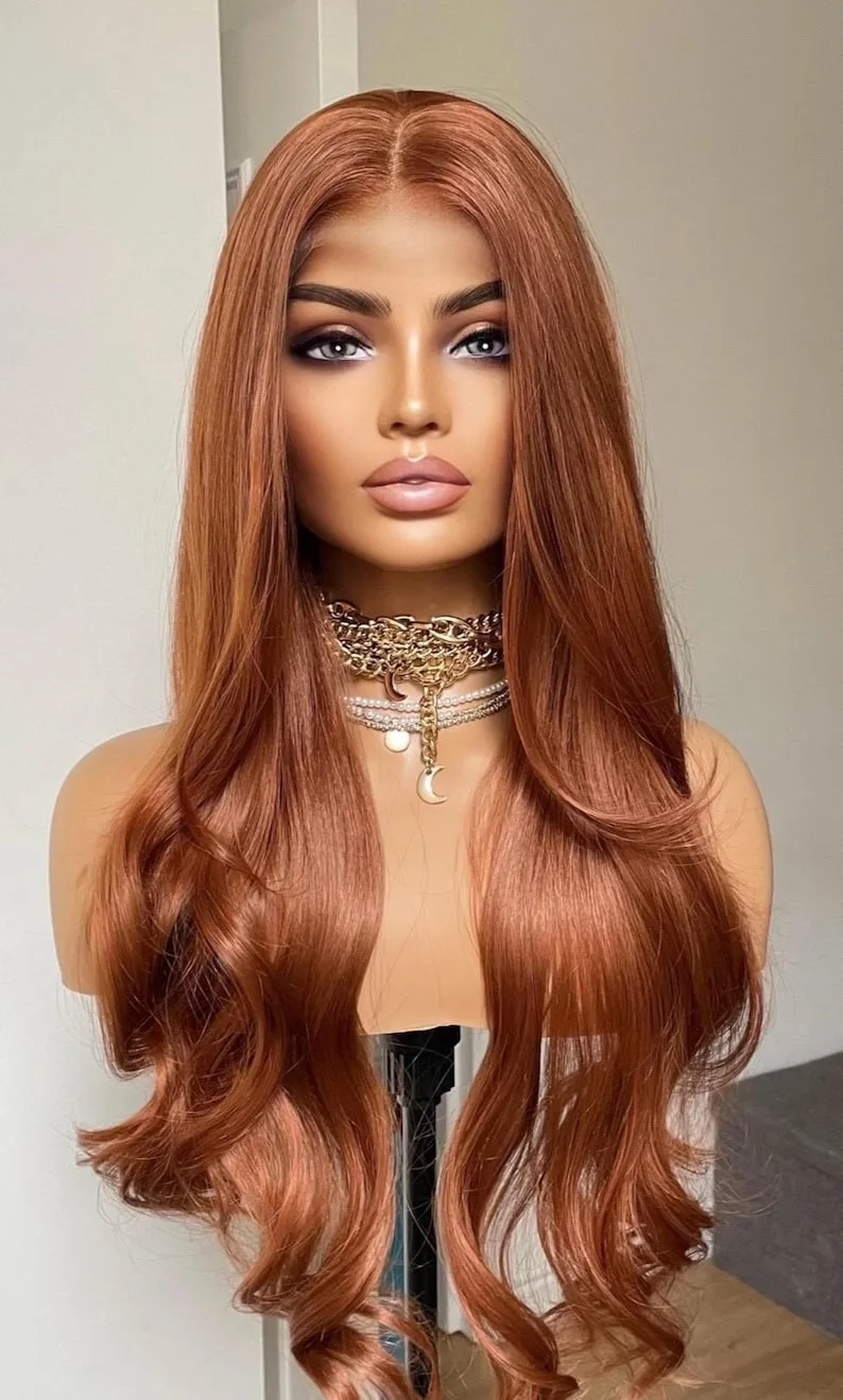 ジンジャーウィッグ　ボディウェーブ　レースフロントウィッグ　13x4 HD透明レースフロントウィッグ　接着剤不要　高密度合成ウィッグ　女性用かつら