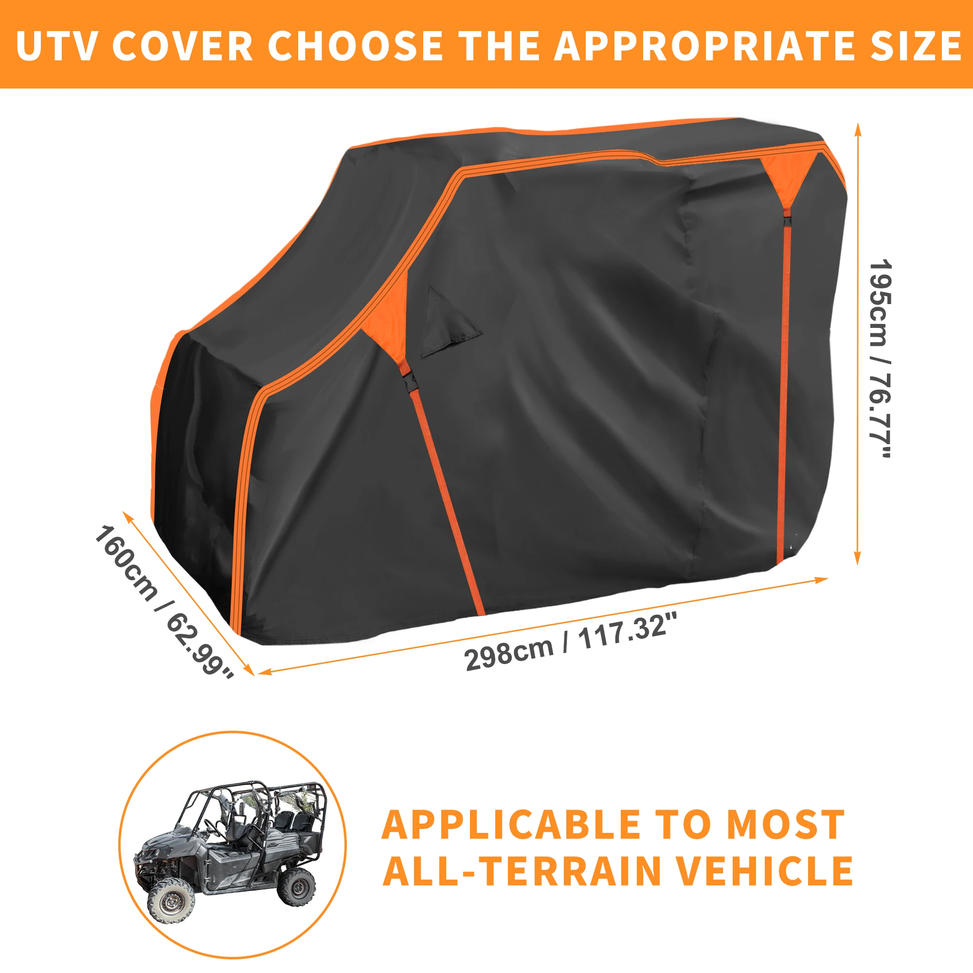 

UXCELL UTV Cover 298x160x195cm 210D-PU for Honda Pioneer-1000 Waterproof Side by Side Cover Outdoor Sun Rain Protection