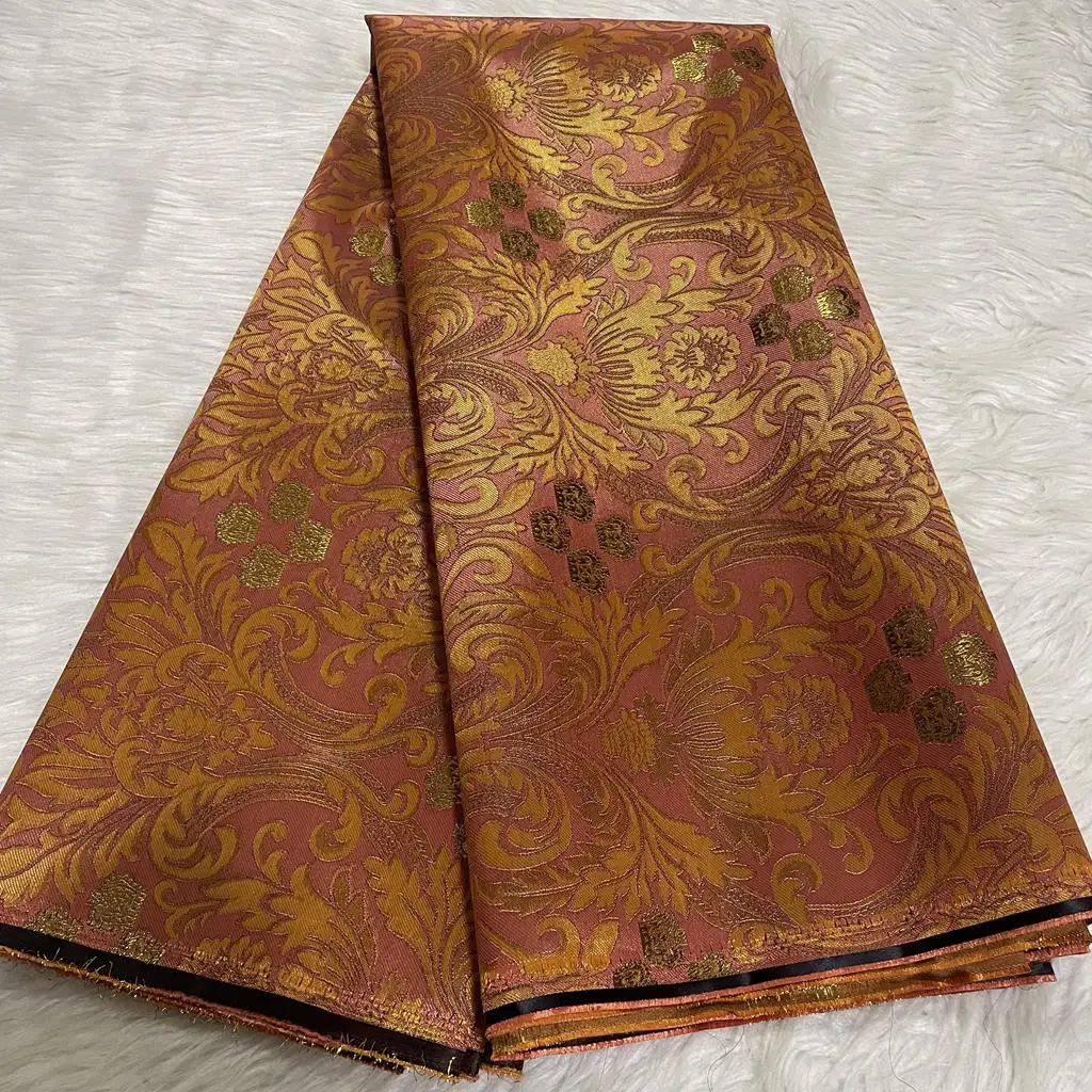 2026 Afrikaanse Luxe Multicolor Damask Stof 5 Yards Hoge Kwaliteit Modieus Bruiloft Feest Hoofddoek Hoed Outfits