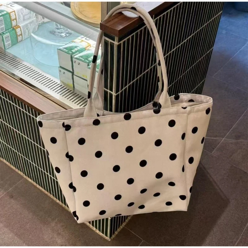 

Сумка-тоут в корейском стиле с принтом в горошек, большая вместительная повседневная сумка для поездок на работу, легкая сумка через плечо в полоску для ежедневных покупок