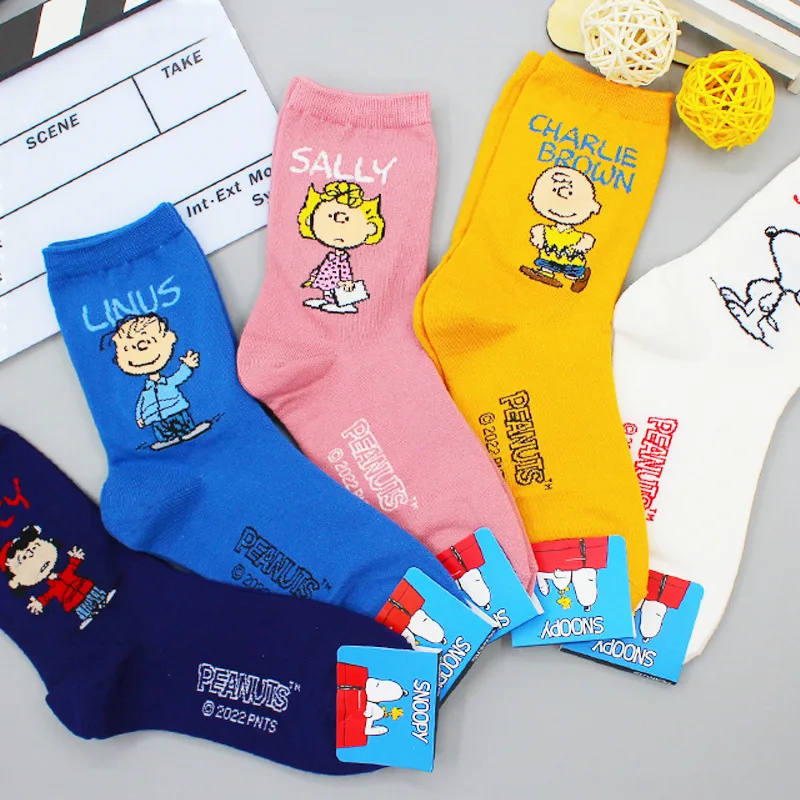 Kawaii Peanuts Snoopy Cotton Socks Mid-Tube Socks Candy Color Soft Sweat Absorption Breathable Comfortable Cartoon Girls Gift