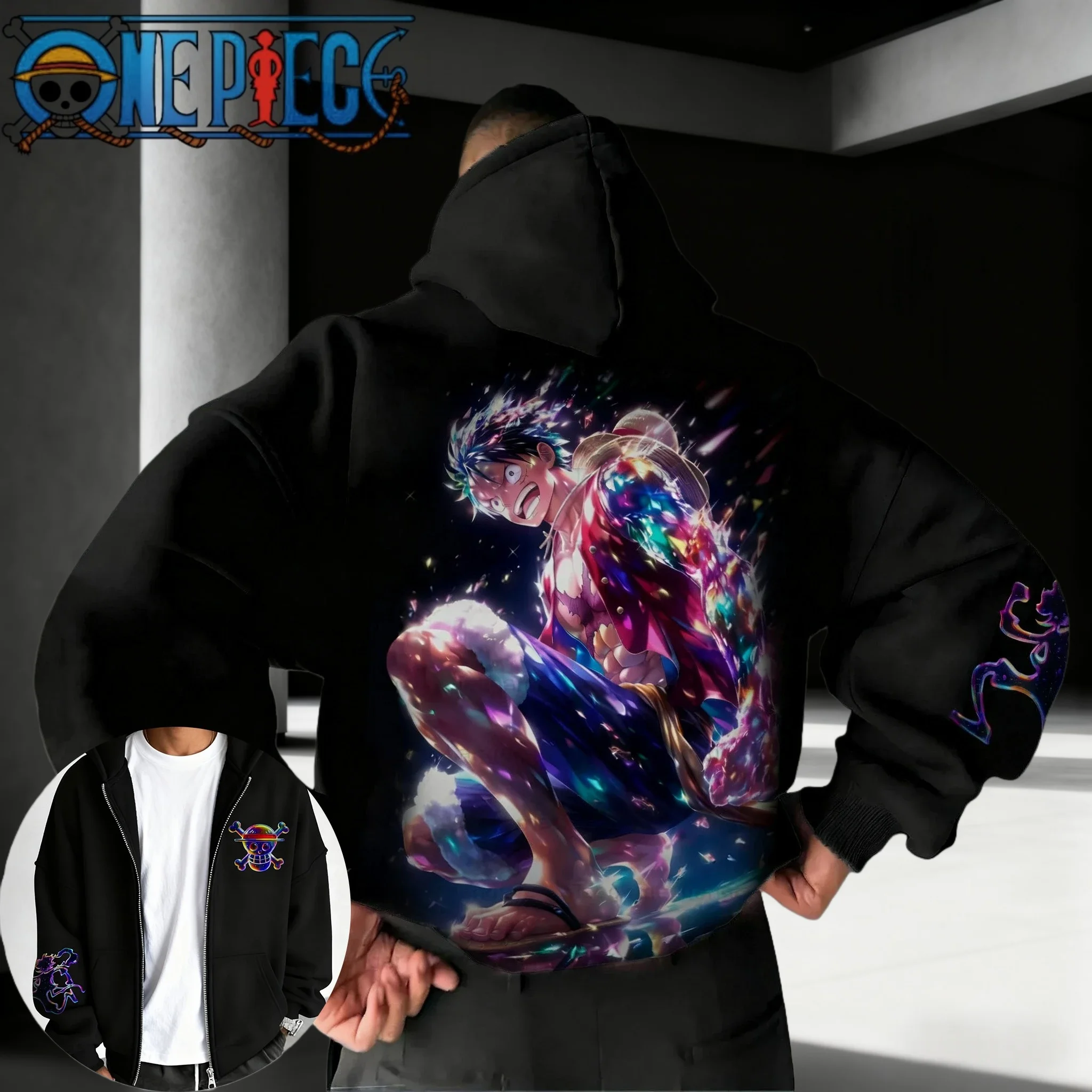 

ONE PIECE Hot Selling Zipper Hoodie 2025 Autumn/Winter Men's Women's Anime Colorful Printed Hip Hop Casual Cotton Zipper Hoodie