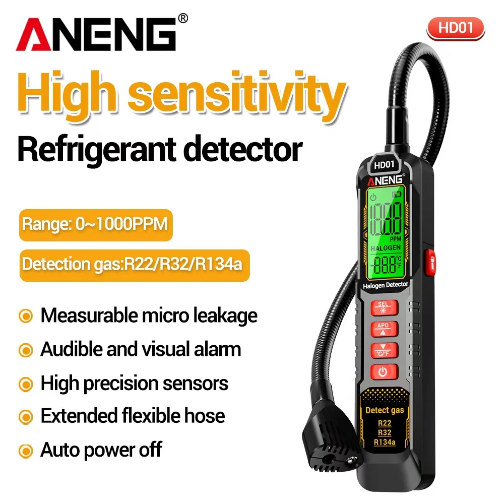 ANENG HD01 Refrigerant Detector R22 R32 R134a Digital High Sensitivity Tester Multi-functional 0~1000PPM Gas Detection Tools