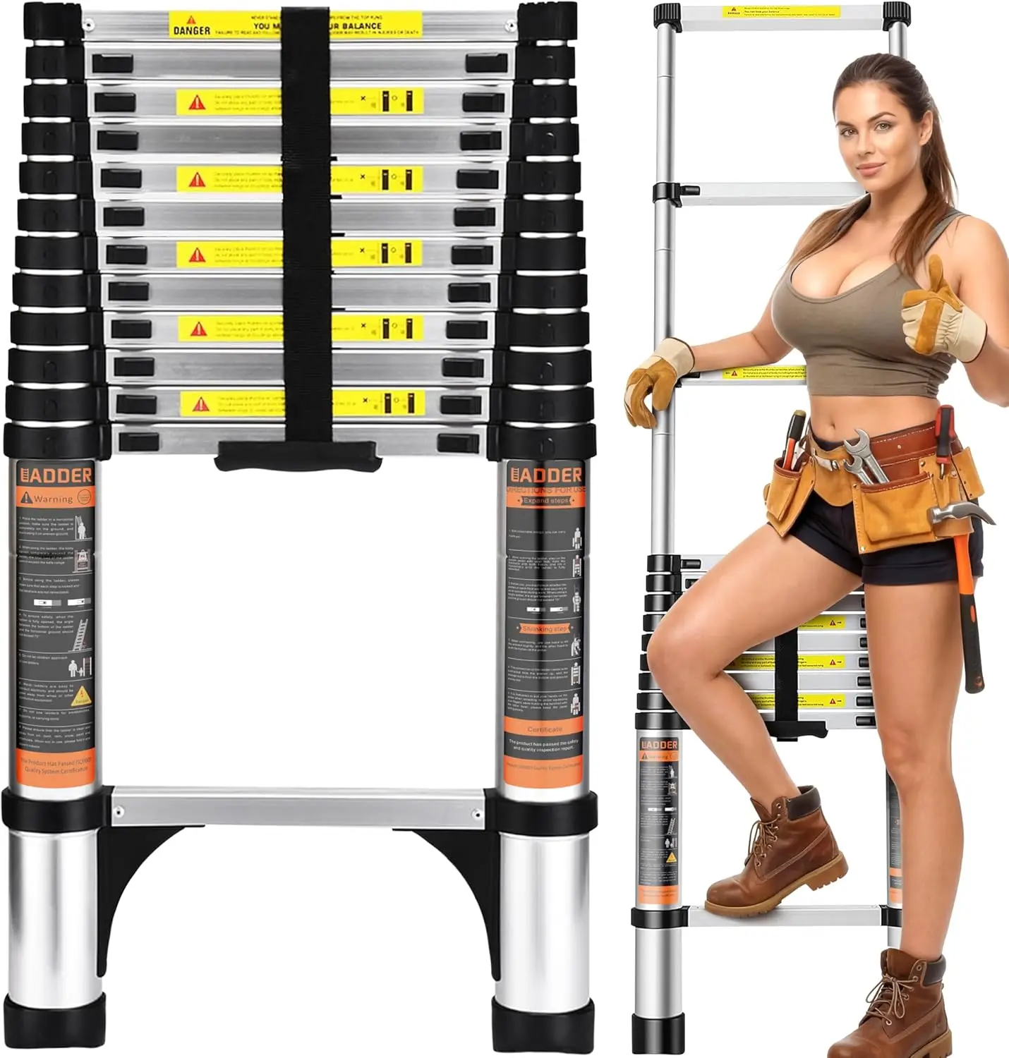 

Telescoping Ladder 12.5FT – Aluminum Extension Ladder with Safety Lock, Lightweight Folding Ladder for Home, Roof, RV, Attic