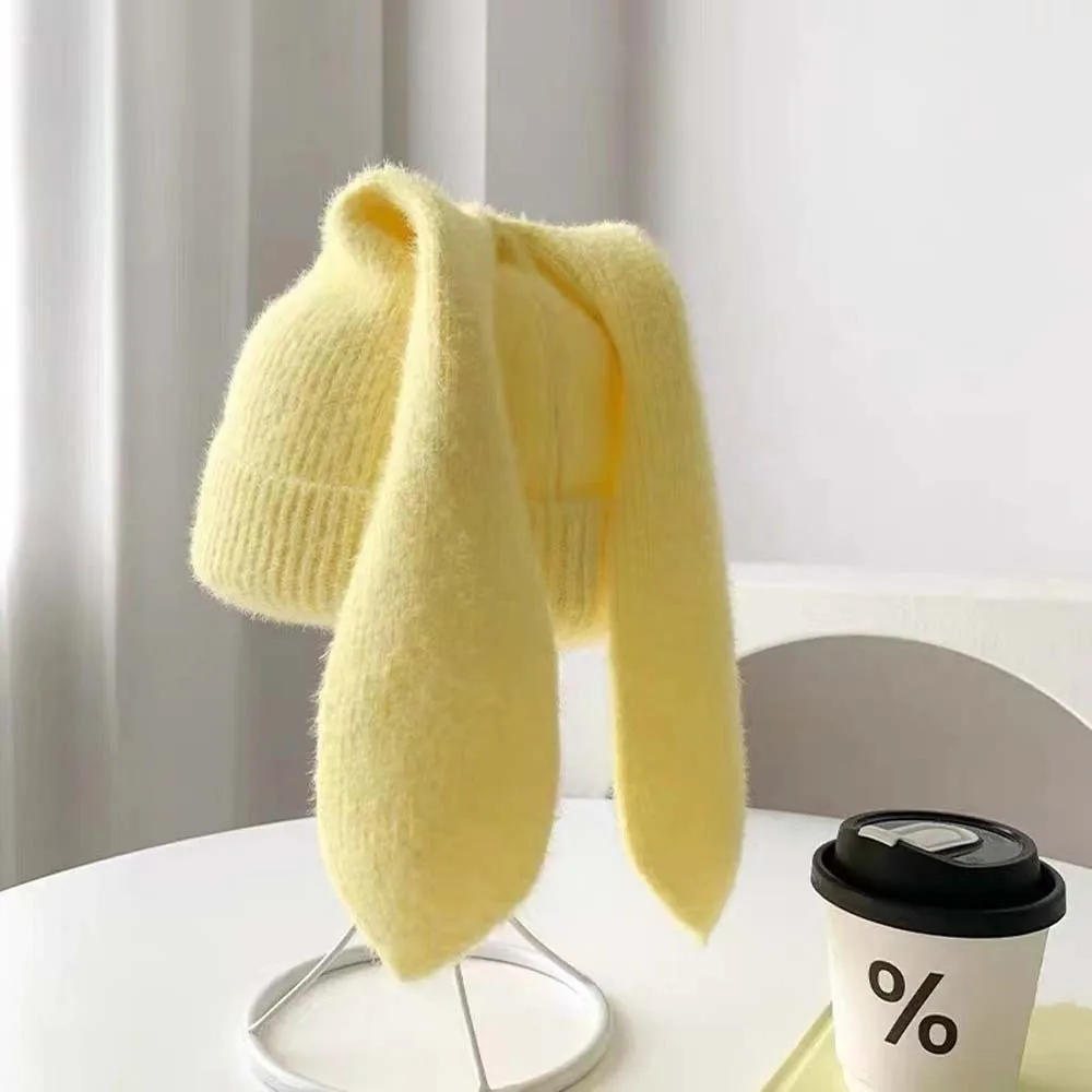 

Fashion Elastic Bunny Pullover Cap Trendy Korean Style Solid Color Knitted Hat Dome Soft Brimless Beanie Hat Women