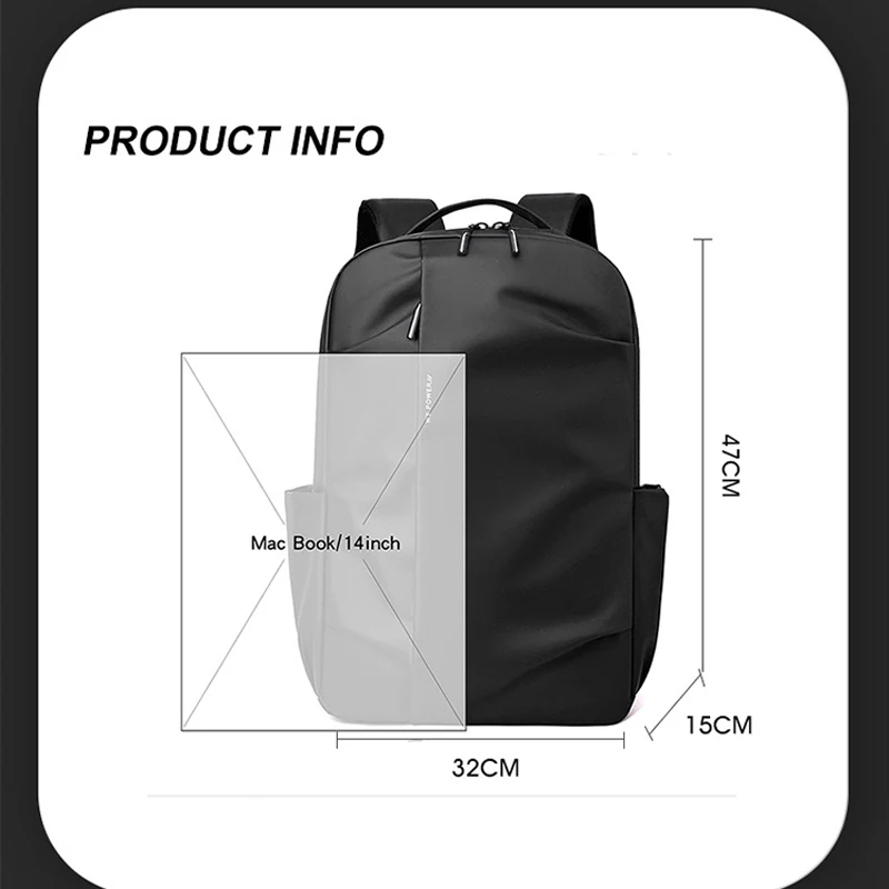 Business 14 Inch Laptop Backpack Waterproof Large Capacity Travel Case Anti‑scratch Luggage Strap Design Office Work School Bag