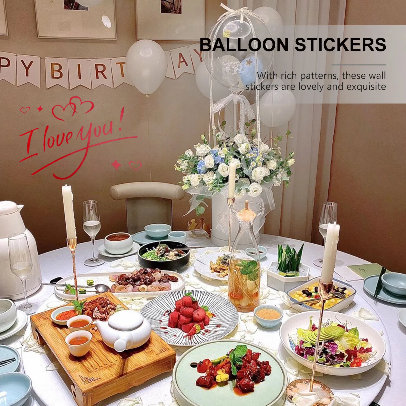 

5Pcs Balloon Stickers Wedding Decorative Red Durable PVC for Valentine's Day Party Balloon Decals DIY Birthday Gift