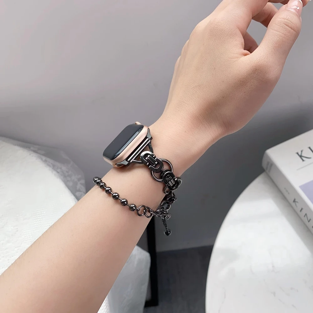 조절 가능한 메탈 스트랩 41/45mm 애플 워치 SE8 7 6 5 4 3 2 1 iWatch 밴드 38mm 42mm 40/44mm, 싱글/더블 체인 49 울트라