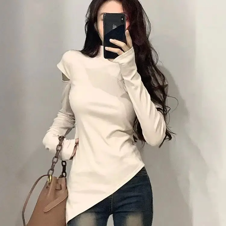 Half Turtleneck Women T-Shirt Casual Hollow Chic Versatile  Comfortable   Autumn Top Harajuku Classic Fashion Women Clothing