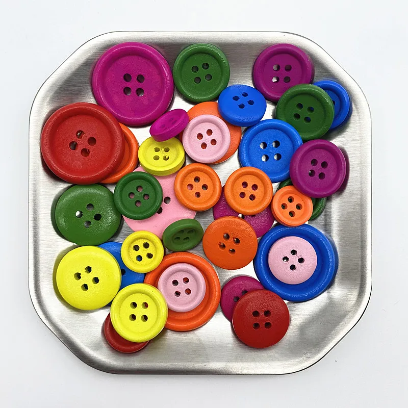 جديد 15-25 مللي متر اللون الأطفال زر مستديرة خشبية اليدوية سجل القصاصات الزفاف الديكور الخياطة اكسسوارات