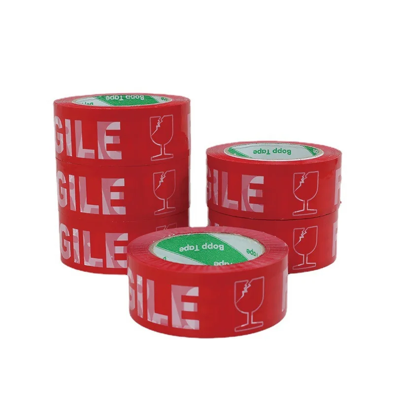 Fragile Warning Tape For Express Delivery High Viscosity Red Sealing Adhesive Package Carton Tape