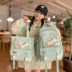 Cute Girl Waterproof Nylon Backpack Transparent Compartment Display Double-Shoulder Bag Stylish Solid-Color Travel Shoulder Bag