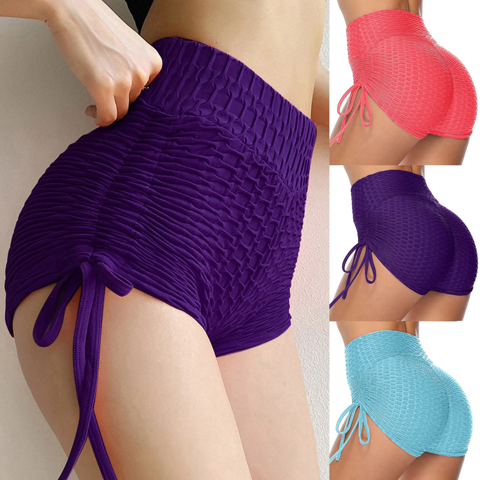 

Жатые шорты-леггинсы с завязками для йоги и фитнеса, повседневные уличные шорты-леггинсы для девушек, укороченные