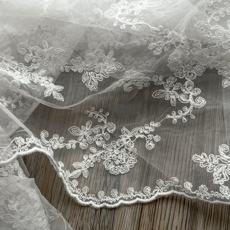 Flower Language White Pattern Embroidered Mesh Gauze Soft Translucent Creative Dress Wedding Dress Designer Fabric