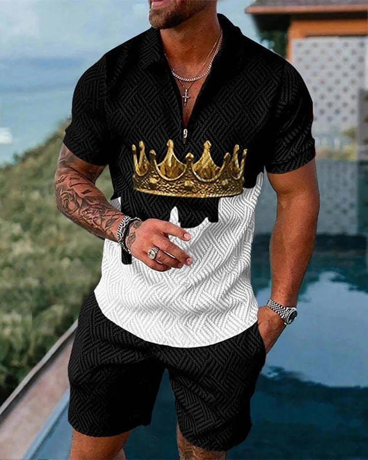 

Summer men's Luxury 3D Printed Chandal set, Zipper Polo T-shirt And shorts, 2 pieces, Urban Fashion