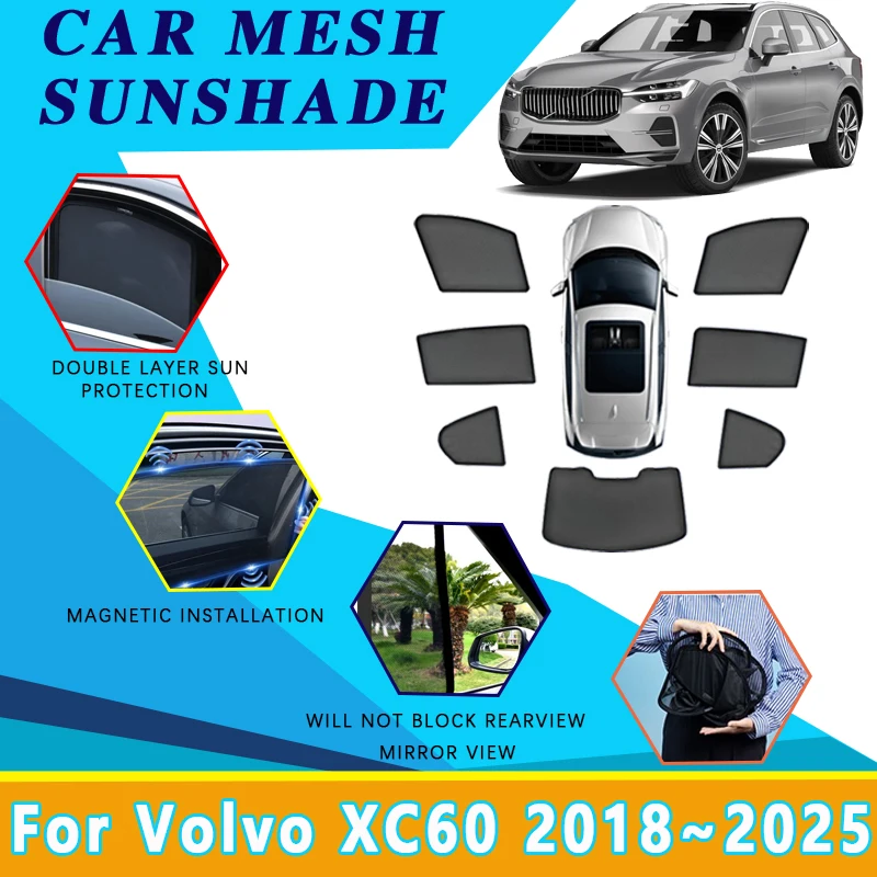 

Car Mesh Sun Shades For Volvo XC60 2018 2019 2020 2021 2022~2025 Magnetic Sunshade Windshield Side Window Visor Tool Accessories