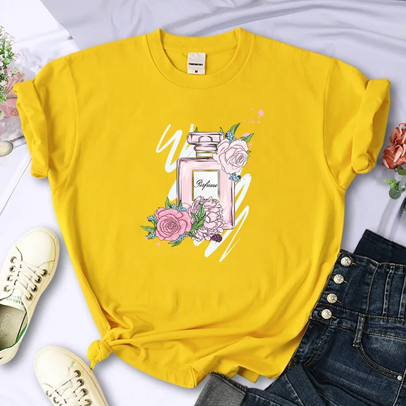 Camiseta con estampado de flores para mujer, camiseta de verano de alta calidad, 100% algodón, informal, de gran tamaño, Y2k, manga con personalidad, cuello redondo