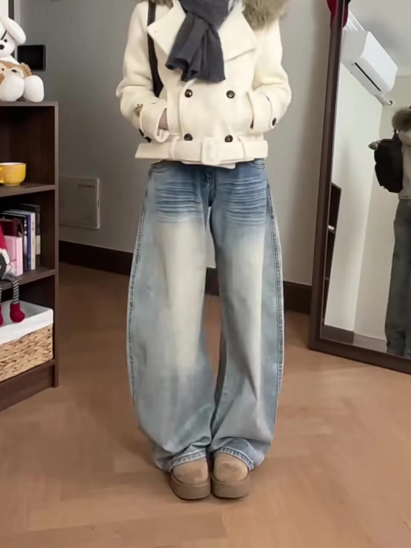 

Свободные джинсы с широкими штанинами для женщин больших размеров, светло-голубой деним, весенняя новинка, высокая талия, винтажный стиль, износостойкие, повседневные, стройнящие