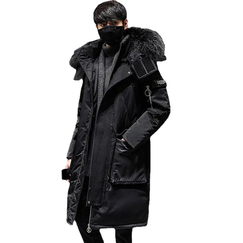 

Winter Jacket2025 New Large Fur Collar Mid Length Down Jacket for Men, Thick and Warm, Knee High Multi Pocket Winter Jacket