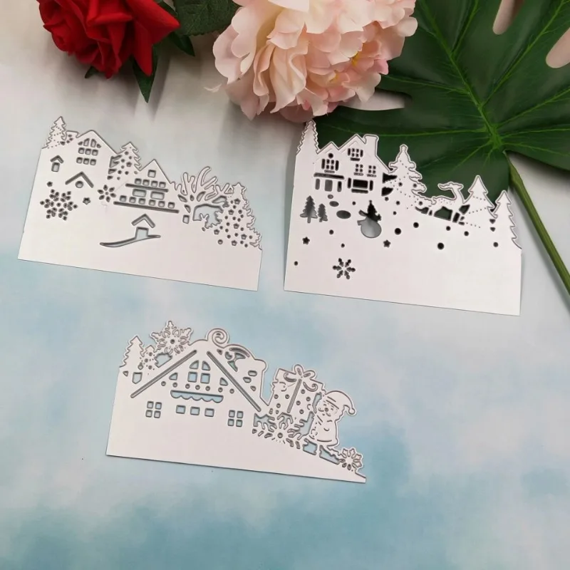 Matrice de découpe de Noël, arts et artisanat de bricolage, décoration de carte, arbre de maison, bonhomme de neige, père Noël