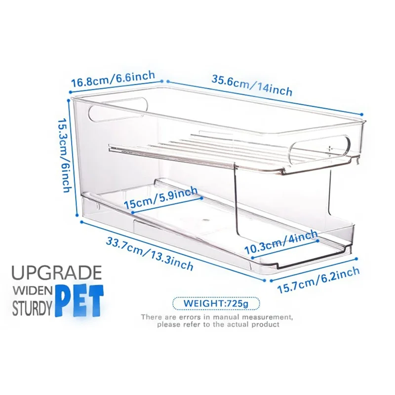 

J1UL1N 2-Layer Refrigerator Can Organizer - Automatic Rolling Beverage Storage Box For Soda, Beer, Fridge Organizer