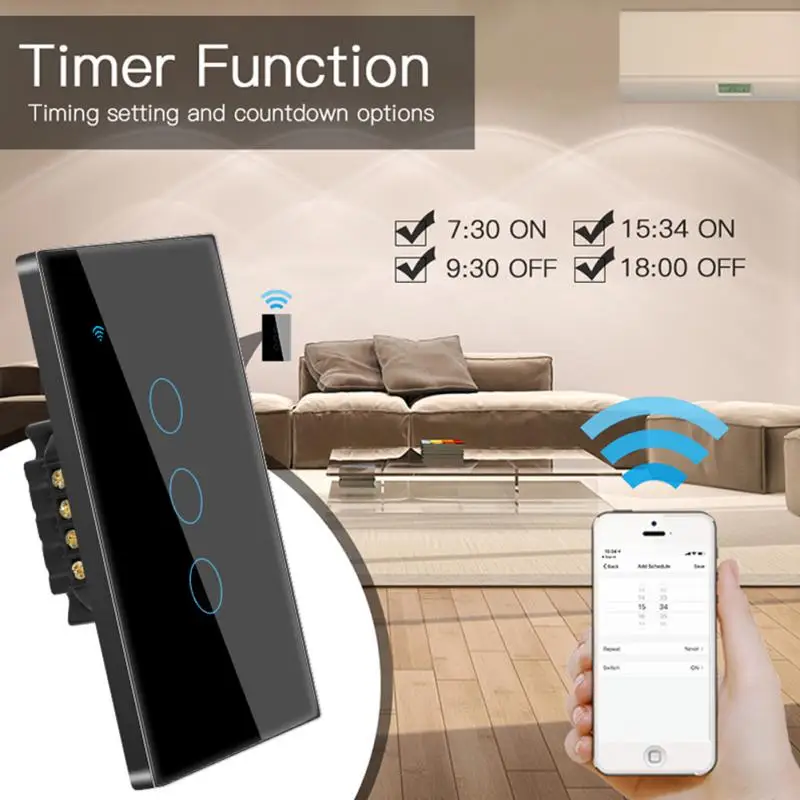 TUYA WiFi Smart Touch Switch US Home Light Wall Button 120*72mm Neutral wire for Alexa and Google Home Assistant  1/2/3/4gang