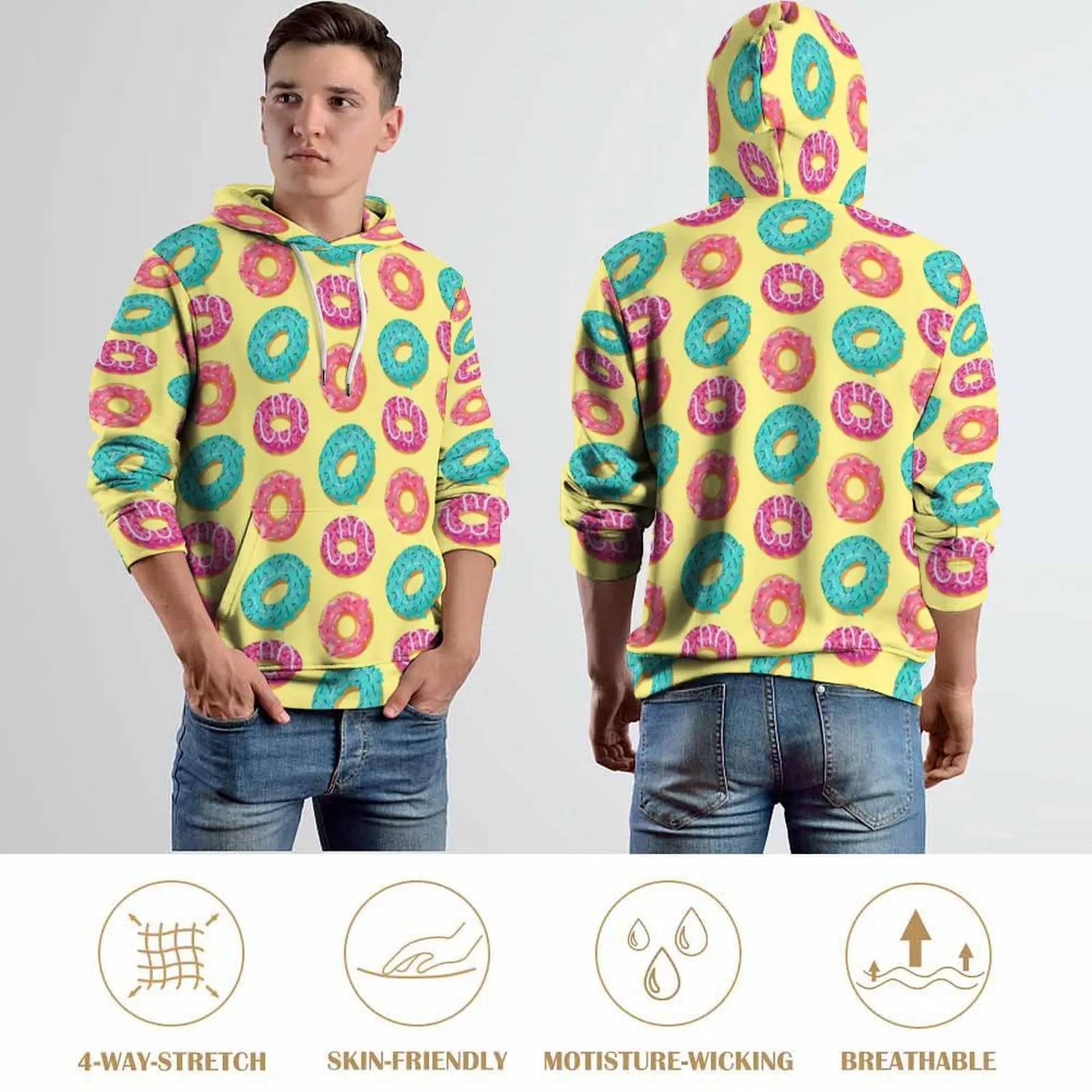 Gestrooide Donut Hoodies Kleurrijke Cartoon Food Hiphop Oversized Trui Hoodie Dames Lange Mouw Grafische Casual Sweatshirts