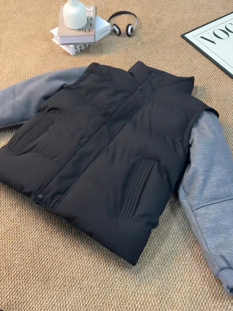 

American Sle Men's Thiened Detachable Hooded down Jaet Warm Cotton Coat Ci Casual Daily Wear Polyester Fiber