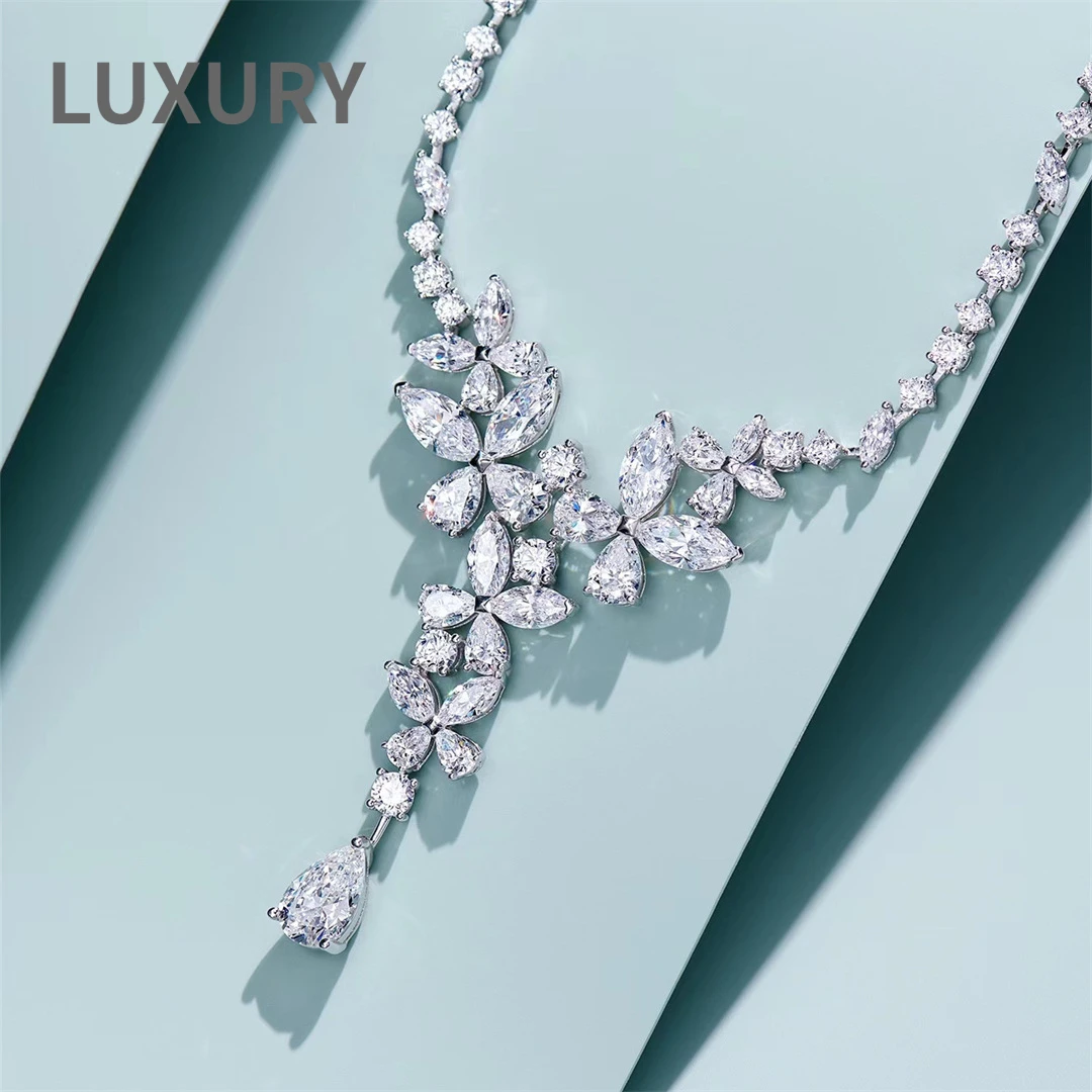 

Luxury S925 Sterling Silver Full Diamond Butterfly Tassel Pendant Necklace Evening For Women's Sparkling Wedding Fine Jewelry