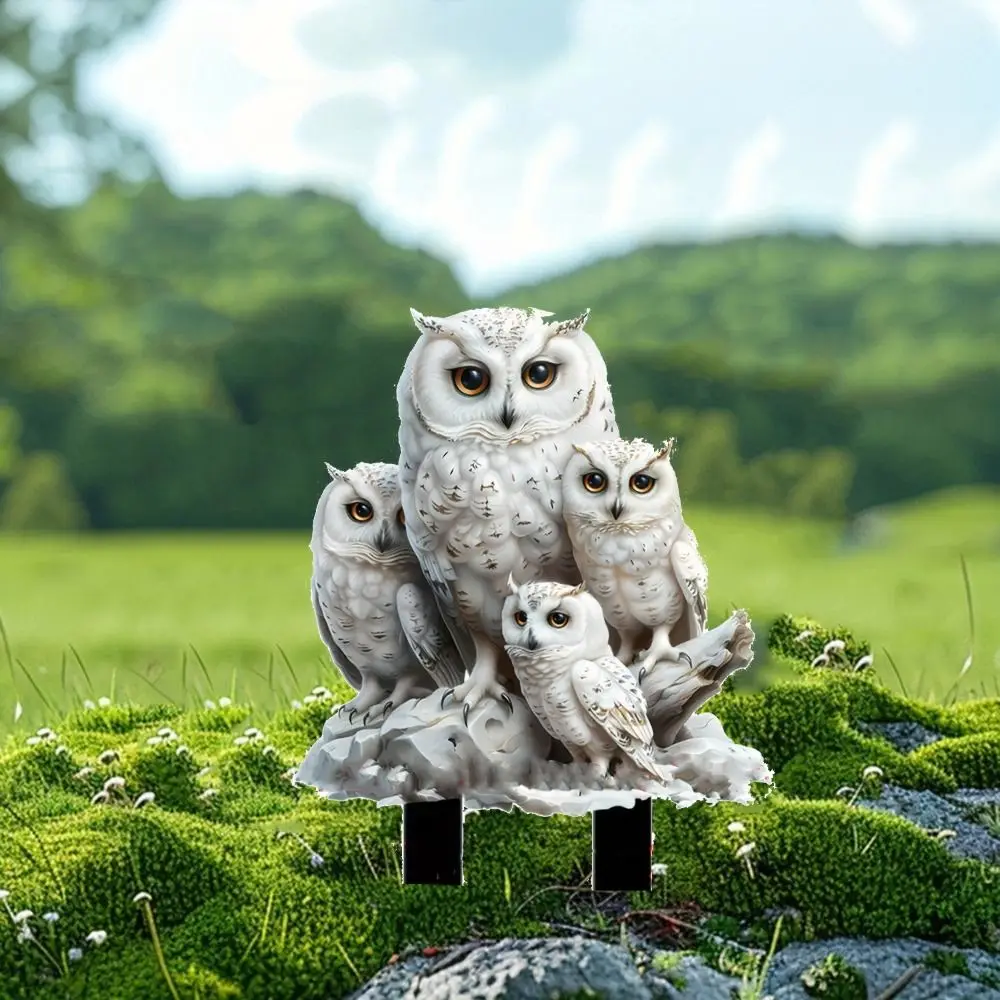 

Acrylic White Owl Statue Stake Creative Waterproof Garden Floor Plugs Cute Multi Functional Garden Pile Ground Insertion Bonsai