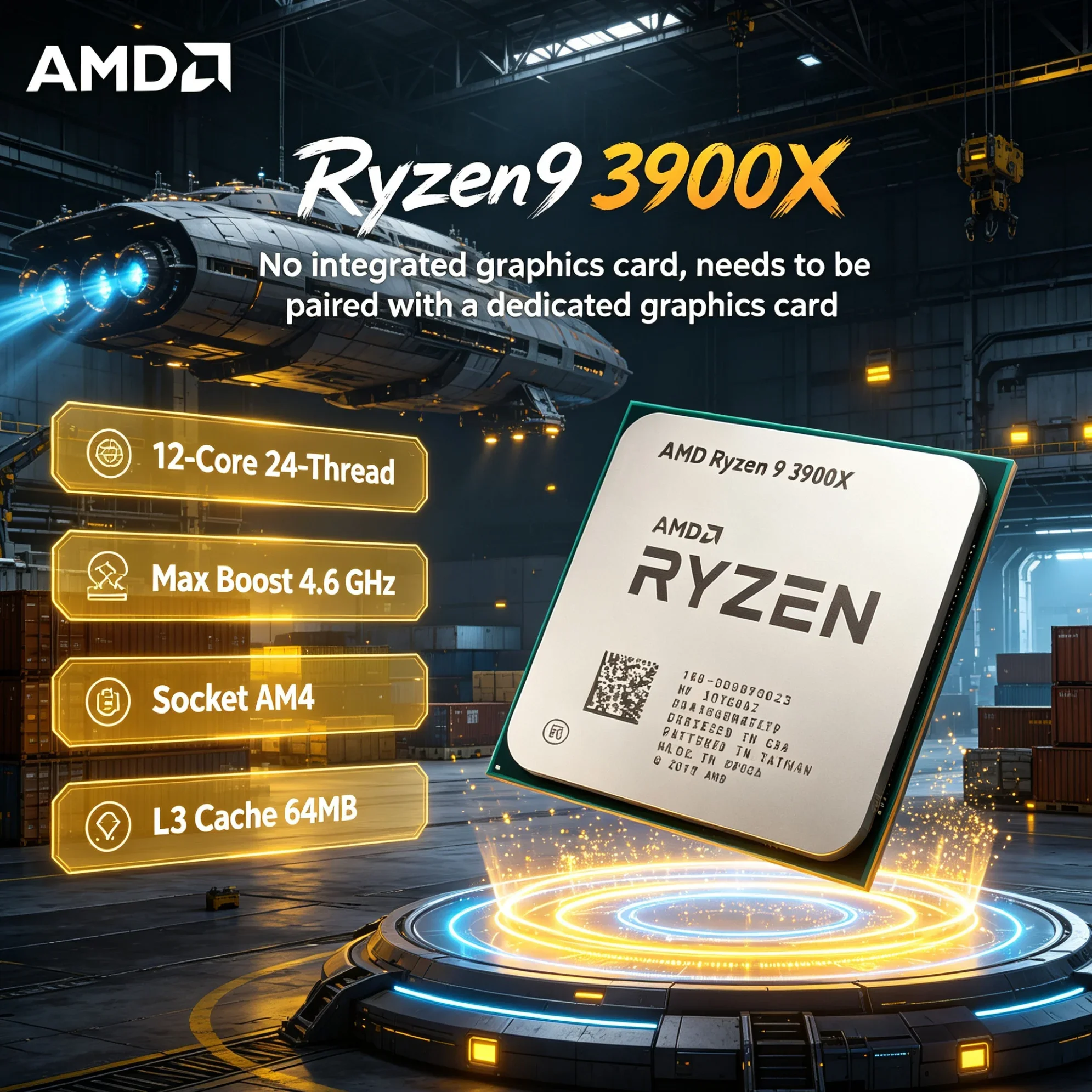 AMD Ryzen 9 3900X Desktop CPU 3.8GHz 12 Core 24 Thread 64MB L3 Cache 7nm AM4 DDR4 High Performance PC Processor Computer Build