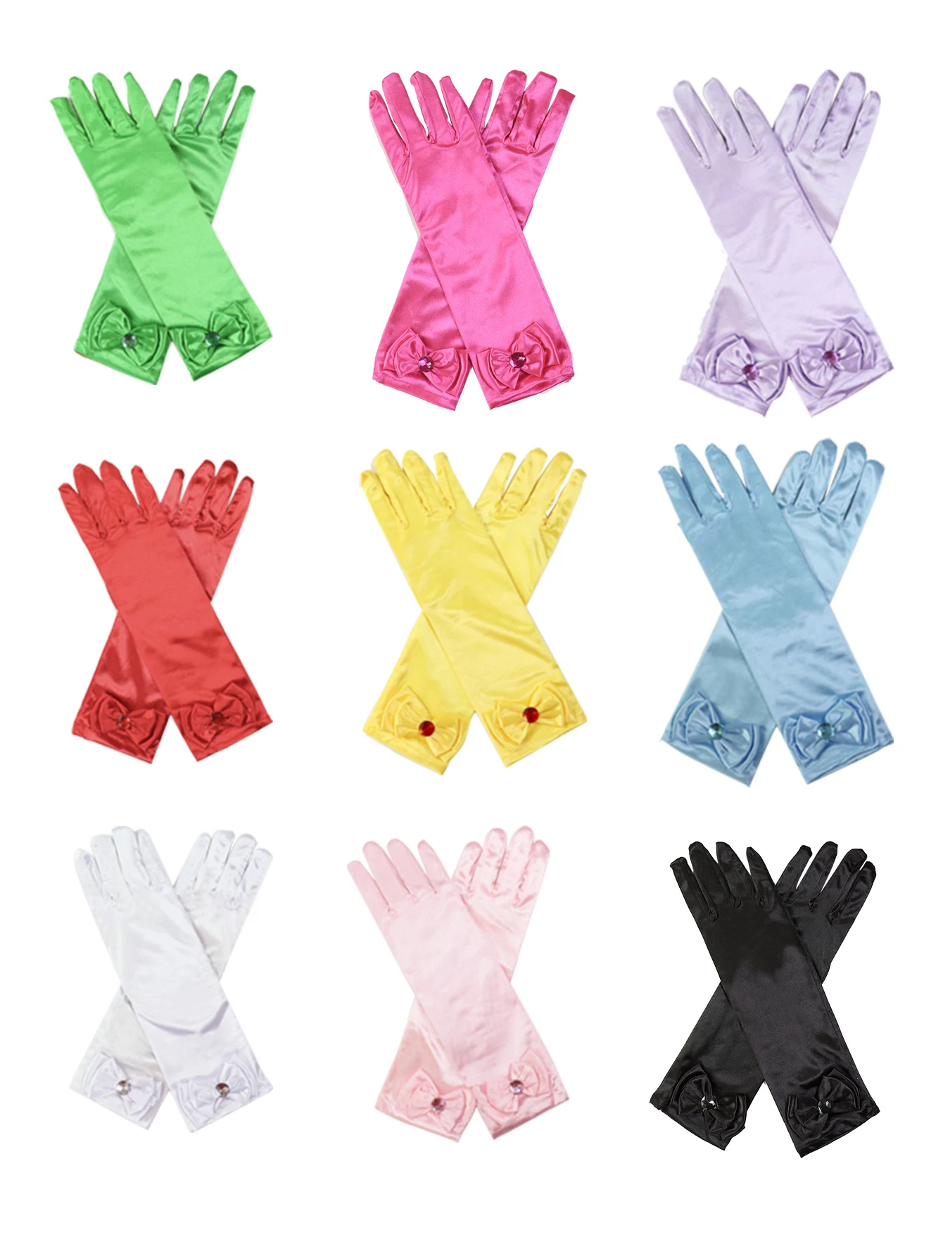 

Girls' Princess Lace Gloves Satin Bow Long Gloves Performance Dress Satin Gloves