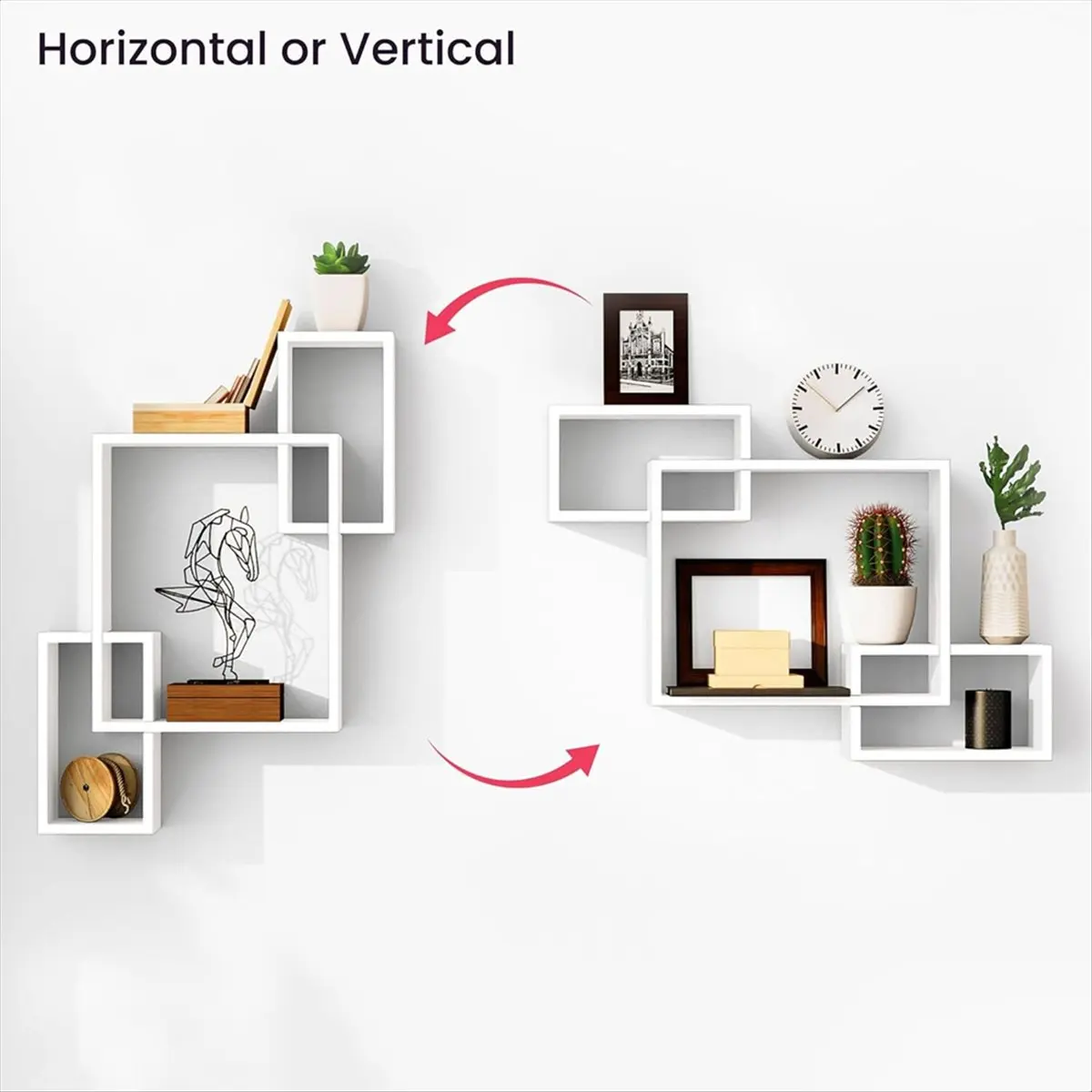 【~ New DT93】Cubic Floating Shelf Interlocking Decorative Wall Frame, Geometric Frame of Living Room, Bedroom and Bathroom, A