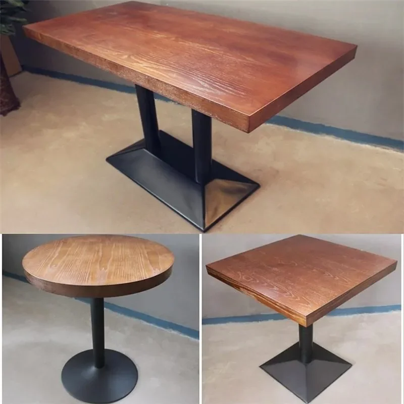 Solid wood pattern bar retro cafe western food milk tea shop bar table rectangular table small round dining table